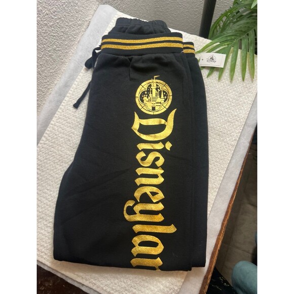 Disney Parks Disneyland Castle Sweatpants Sweat Joggers Black and Gold Logo Med - Picture 4 of 4